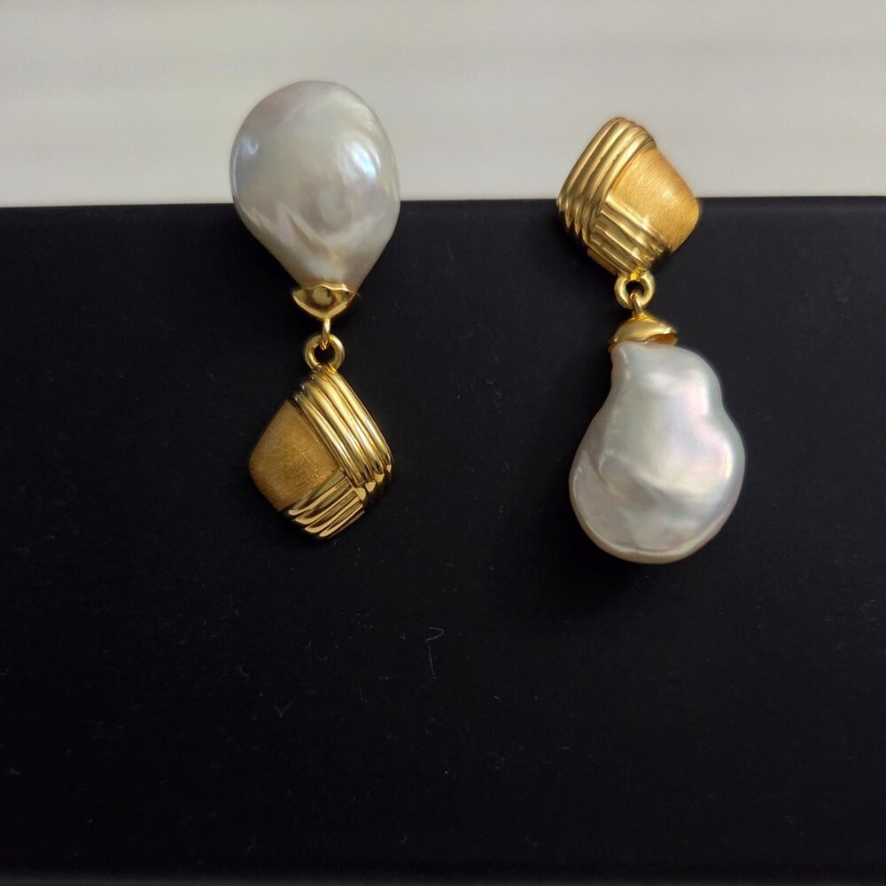 Oby Jewelry Asymmetric Pearl Baroque Earrings